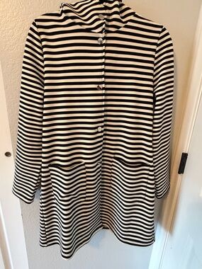 Striped Hooded Button-Front Coat - Black & White